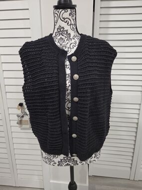 rag & bone Black Open-Knit Sleeveless Vest